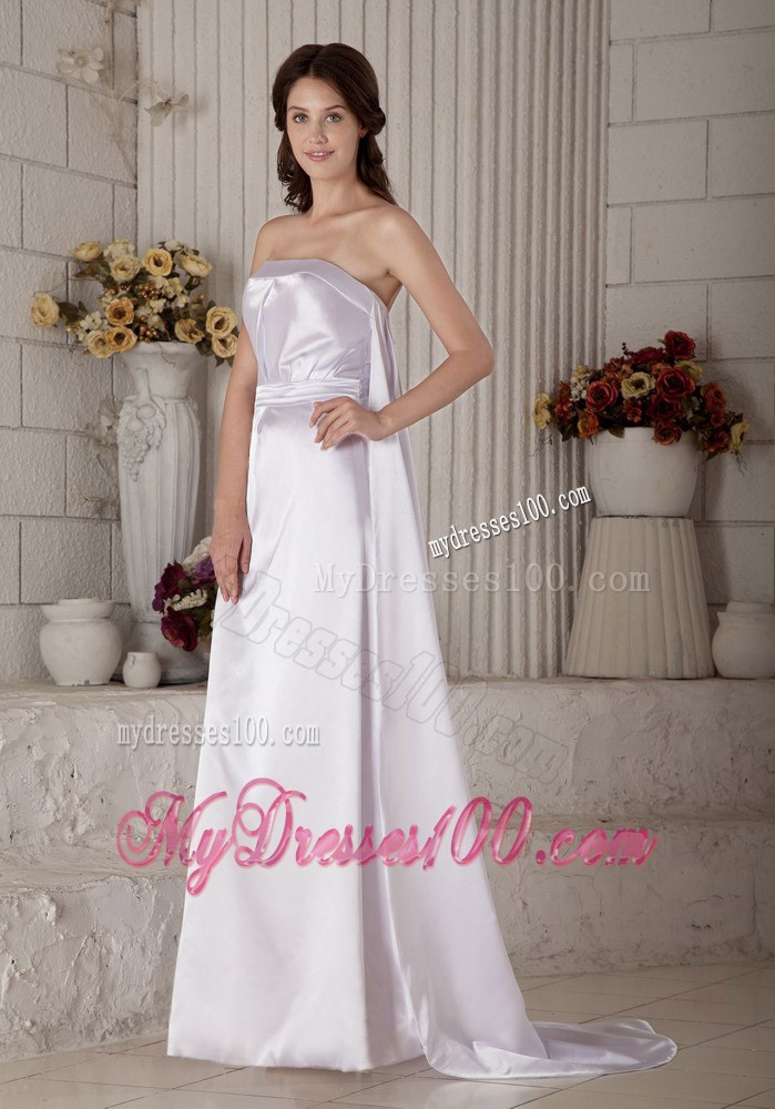 Exclusive Column Strapless Brush Train Ruched Cheap Wedding Dress