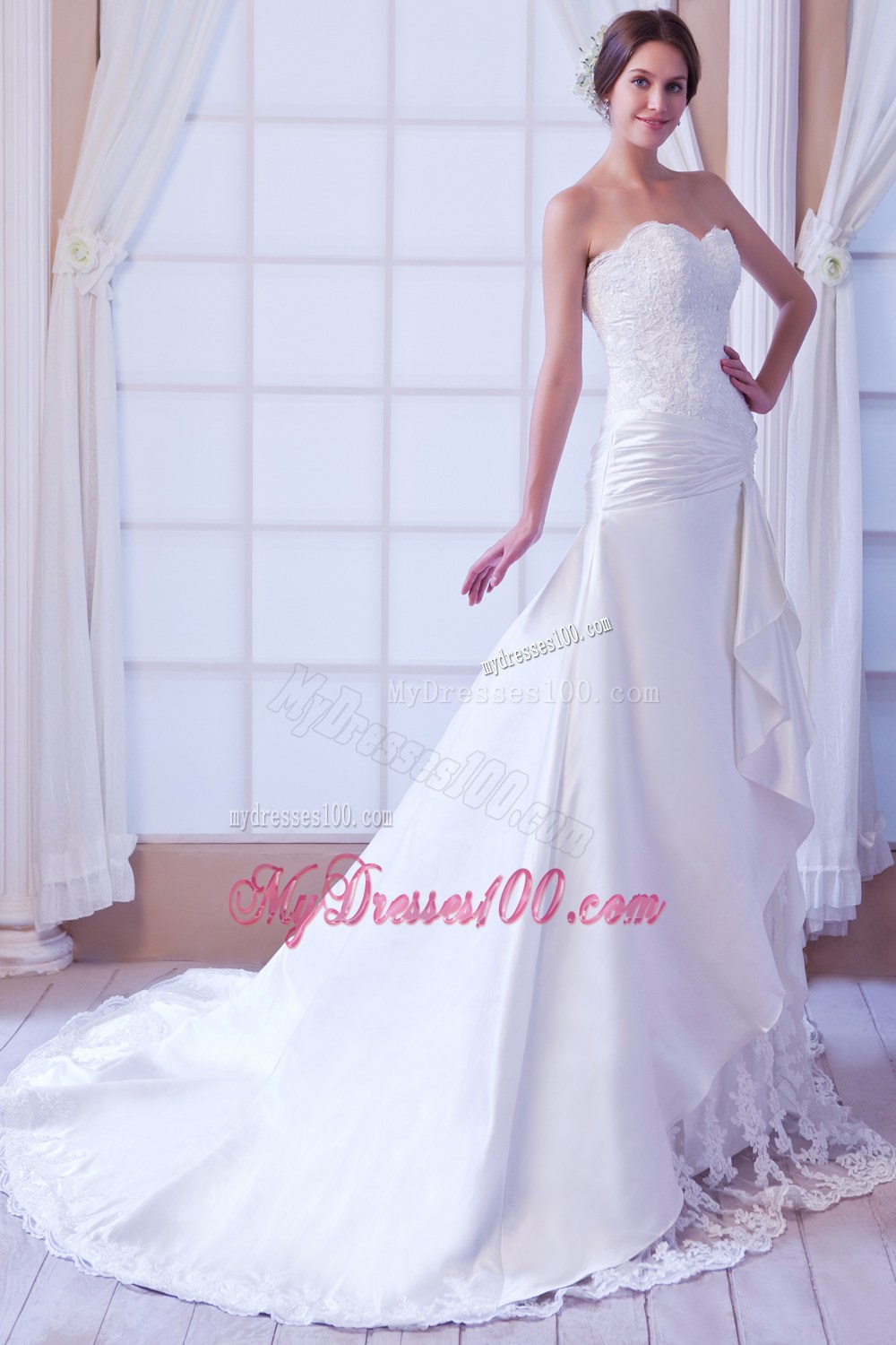 Exclusive Mermaid Strapless Court Train Lace Wedding Dresses