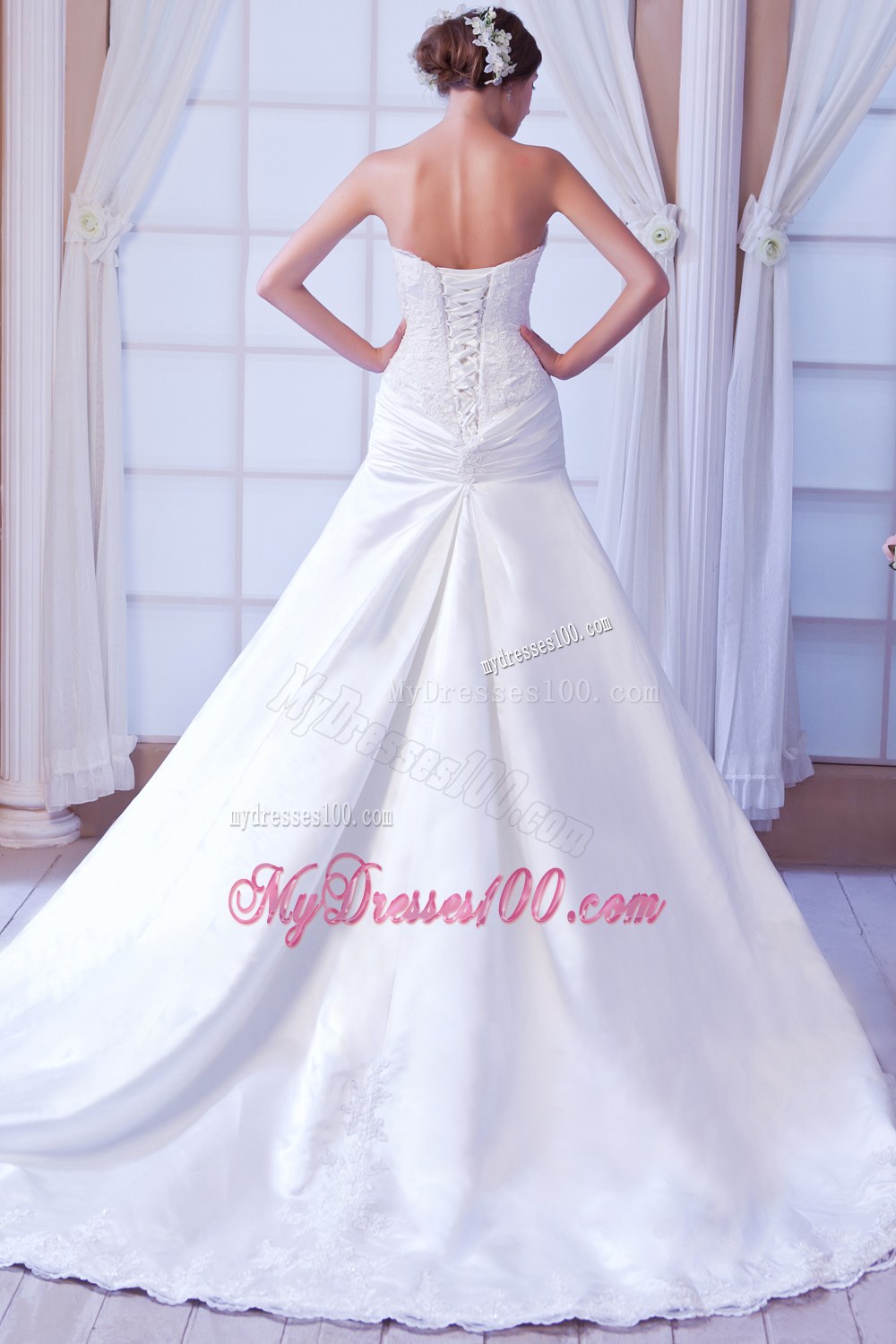 Exclusive Mermaid Strapless Court Train Lace Wedding Dresses