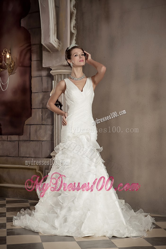 Exclusive V-neck Court Train Ruffled Layers Wedding Dresses On Sale