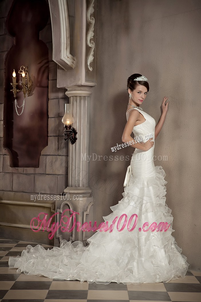 Exclusive V-neck Court Train Ruffled Layers Wedding Dresses On Sale