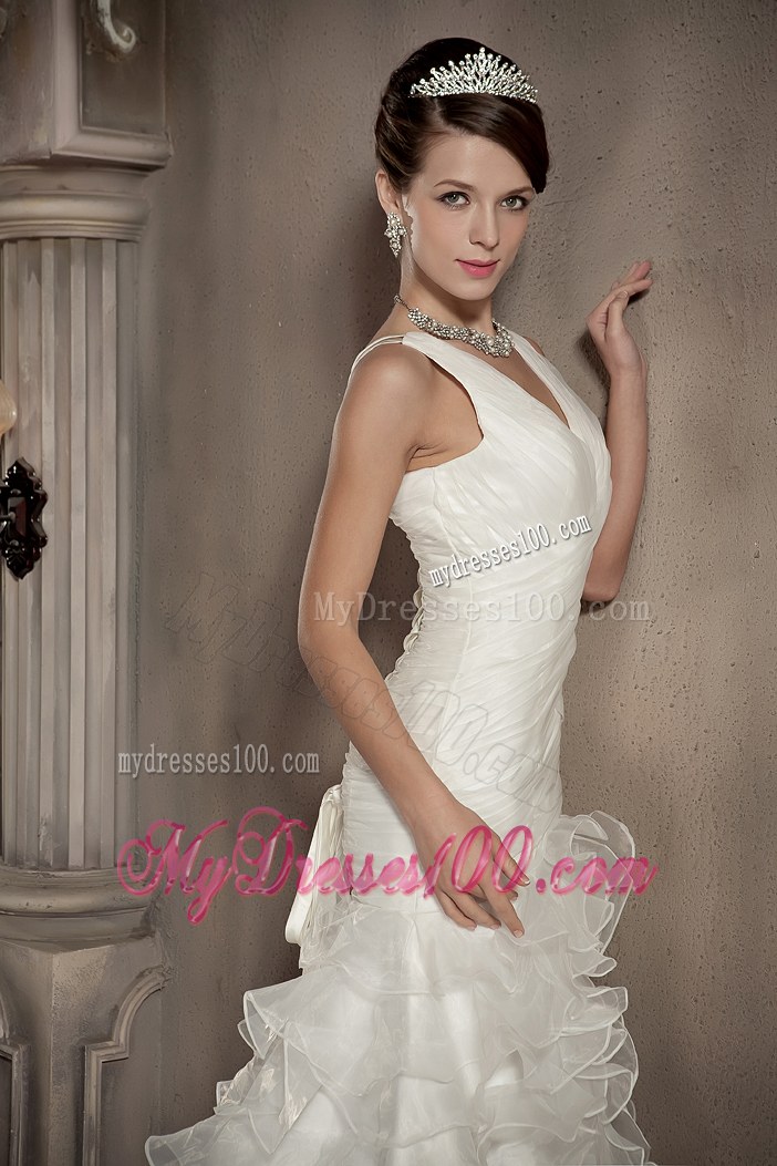 Exclusive V-neck Court Train Ruffled Layers Wedding Dresses On Sale