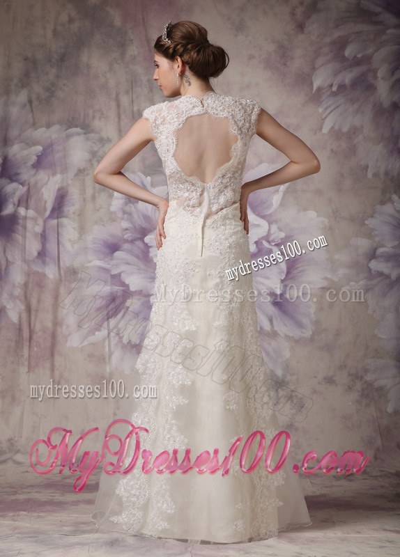 Exquisite Column Straps Floor-length Lace Wedding Dresses with Bow