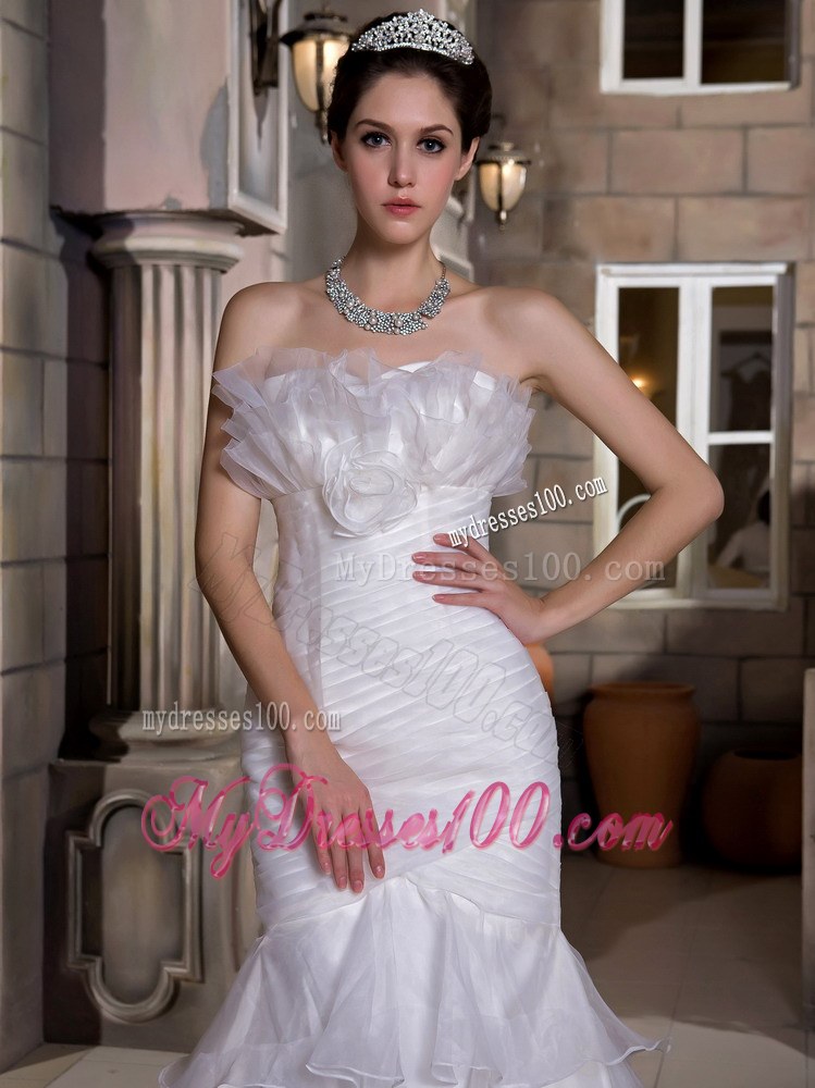 Exquisite Mermaid Strapless Court Train Ruffled Layers Wedding Dress