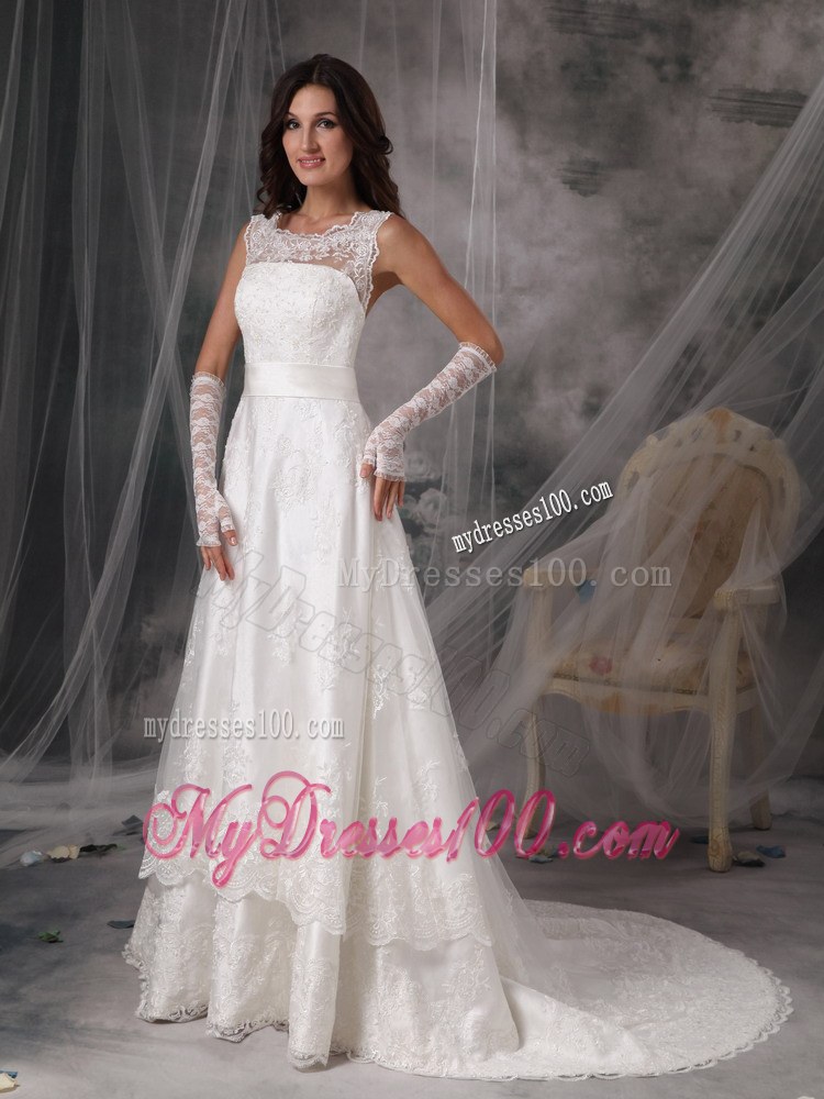 Exquisite Square Princess Court Train Lace Wedding Dresses For Garden