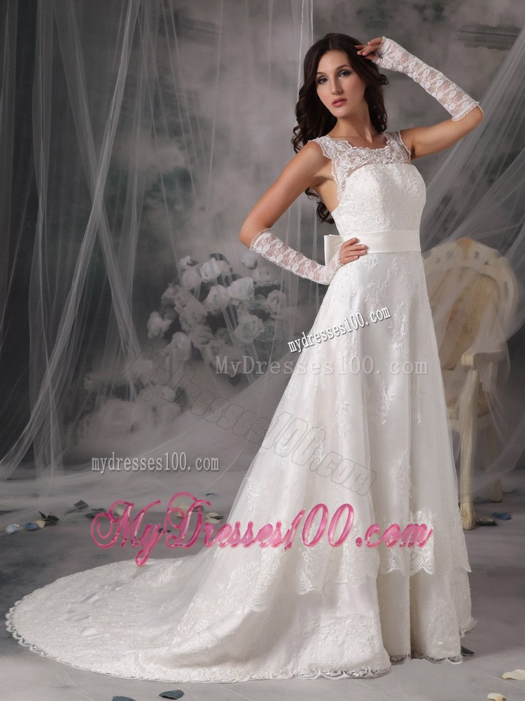 Exquisite Square Princess Court Train Lace Wedding Dresses For Garden