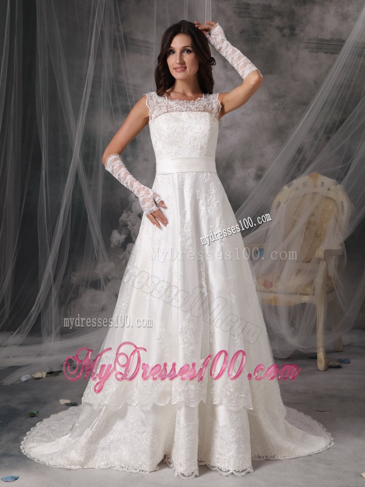 Exquisite Square Princess Court Train Lace Wedding Dresses For Garden
