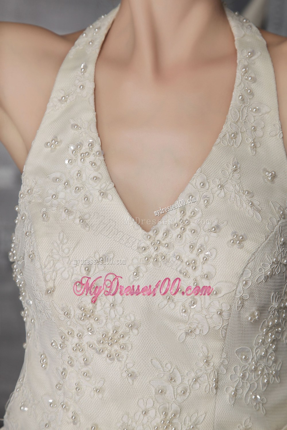 Fashionable Princess Halter Brush Train Lace Wedding Dresses