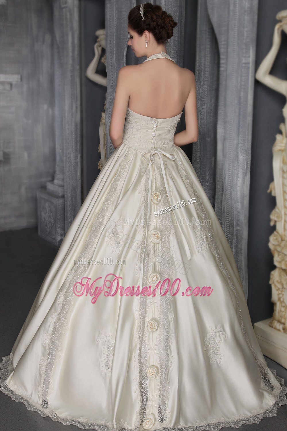 Fashionable Princess Halter Brush Train Lace Wedding Dresses
