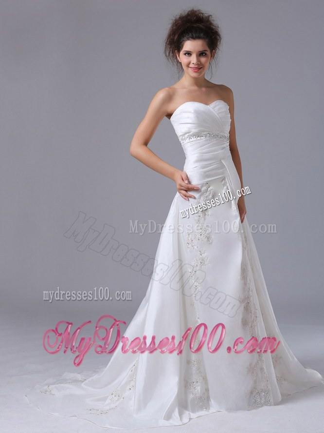 Fashionable Beaded Sweetheart Brush Train Wedding Dresses