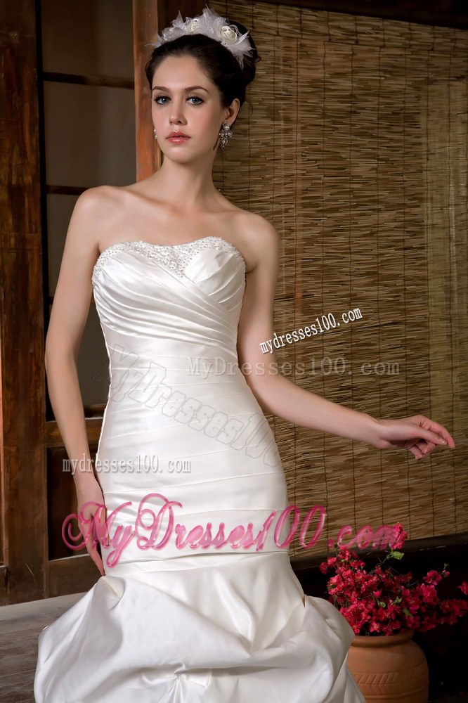Pretty Mermaid Strapless Chapel Train Pick-ups Wedding Dress