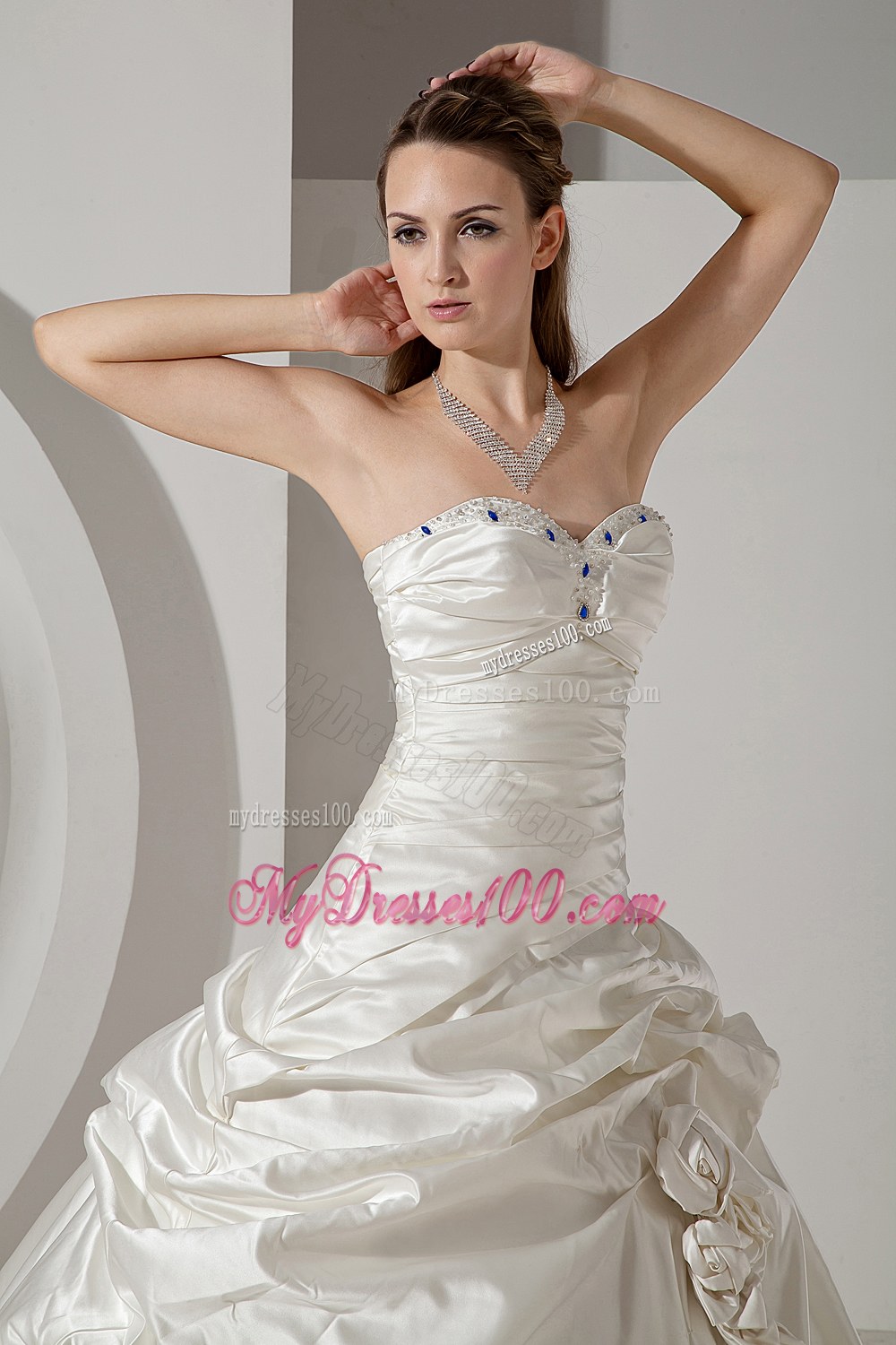 Formal Sweetheart Chapel Train Beaded Wedding Dress with Flowers