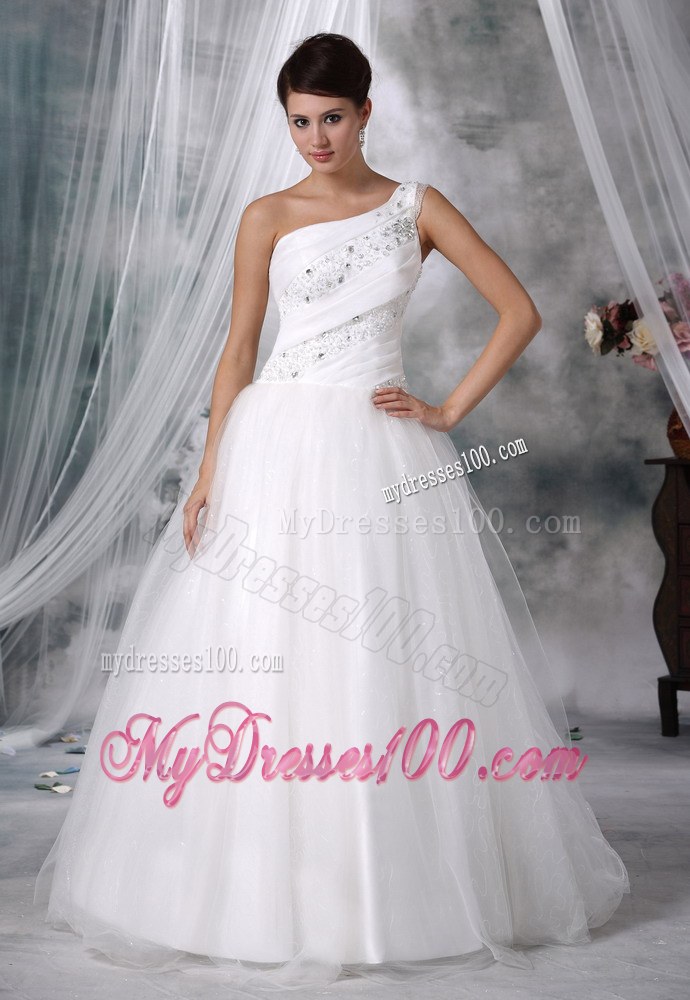 Popular One Shoulder Beaded Decorate Up Bodice Cheap Wedding Gowns