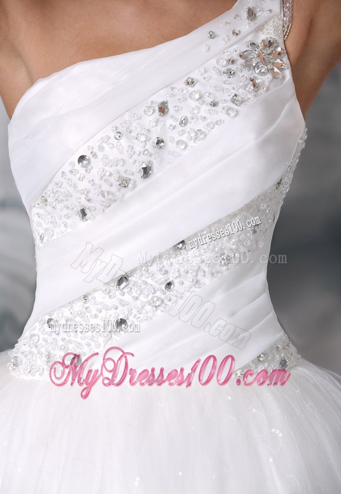Popular One Shoulder Beaded Decorate Up Bodice Cheap Wedding Gowns