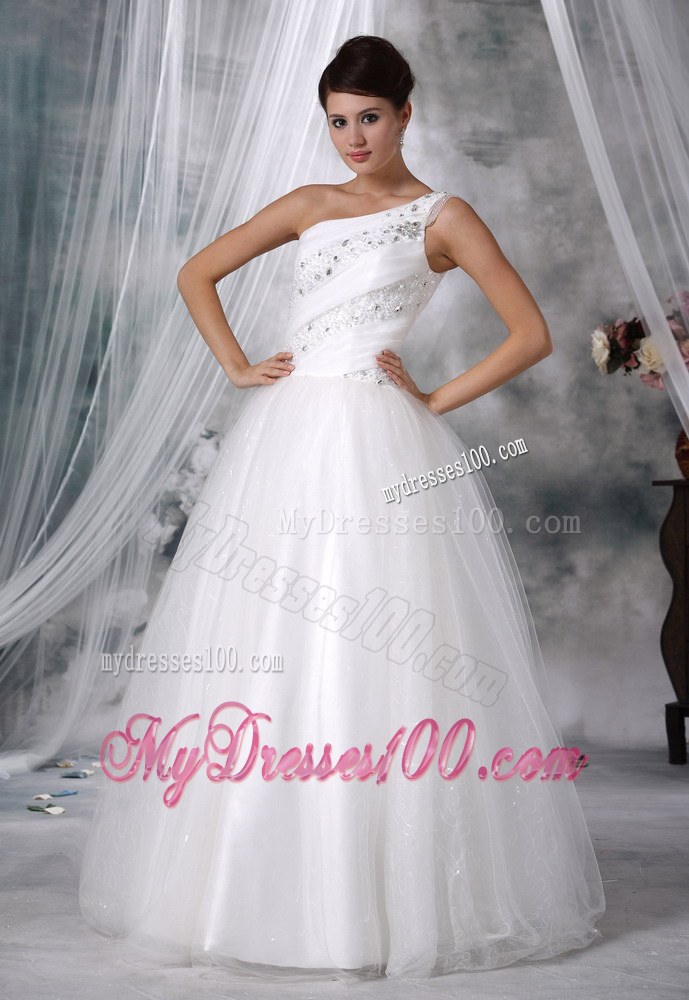 Popular One Shoulder Beaded Decorate Up Bodice Cheap Wedding Gowns