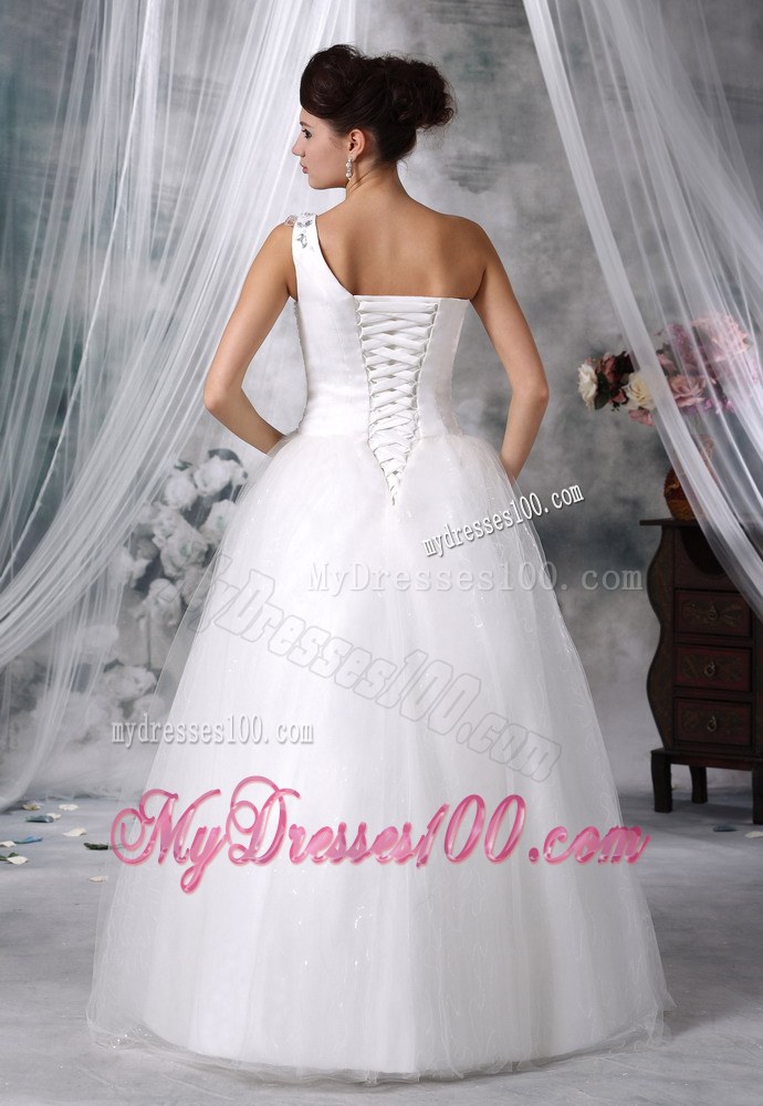 Popular One Shoulder Beaded Decorate Up Bodice Cheap Wedding Gowns