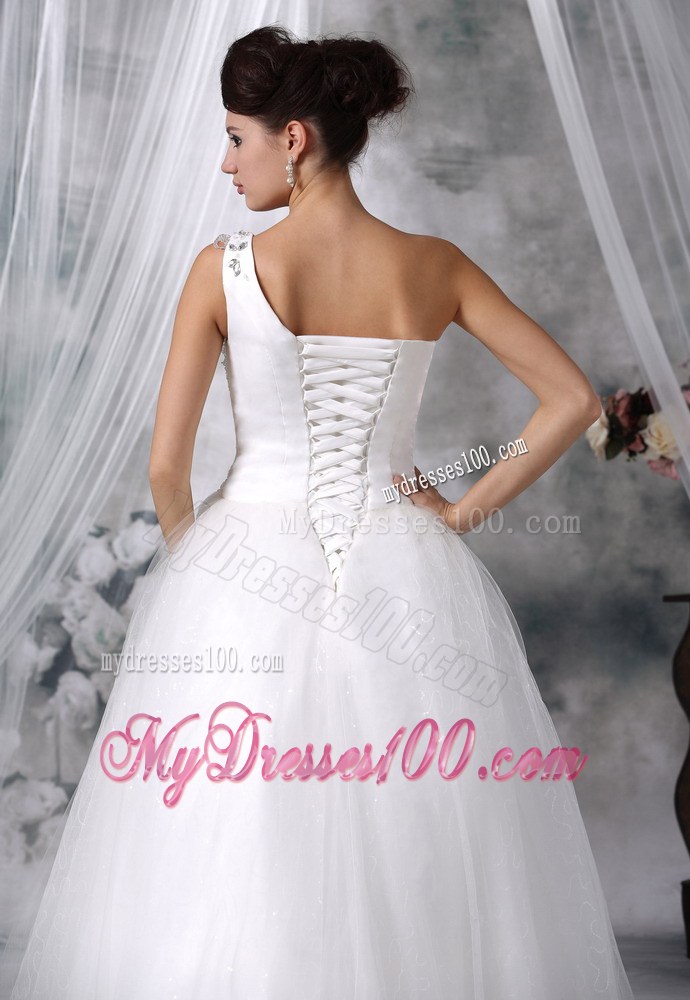 Popular One Shoulder Beaded Decorate Up Bodice Cheap Wedding Gowns
