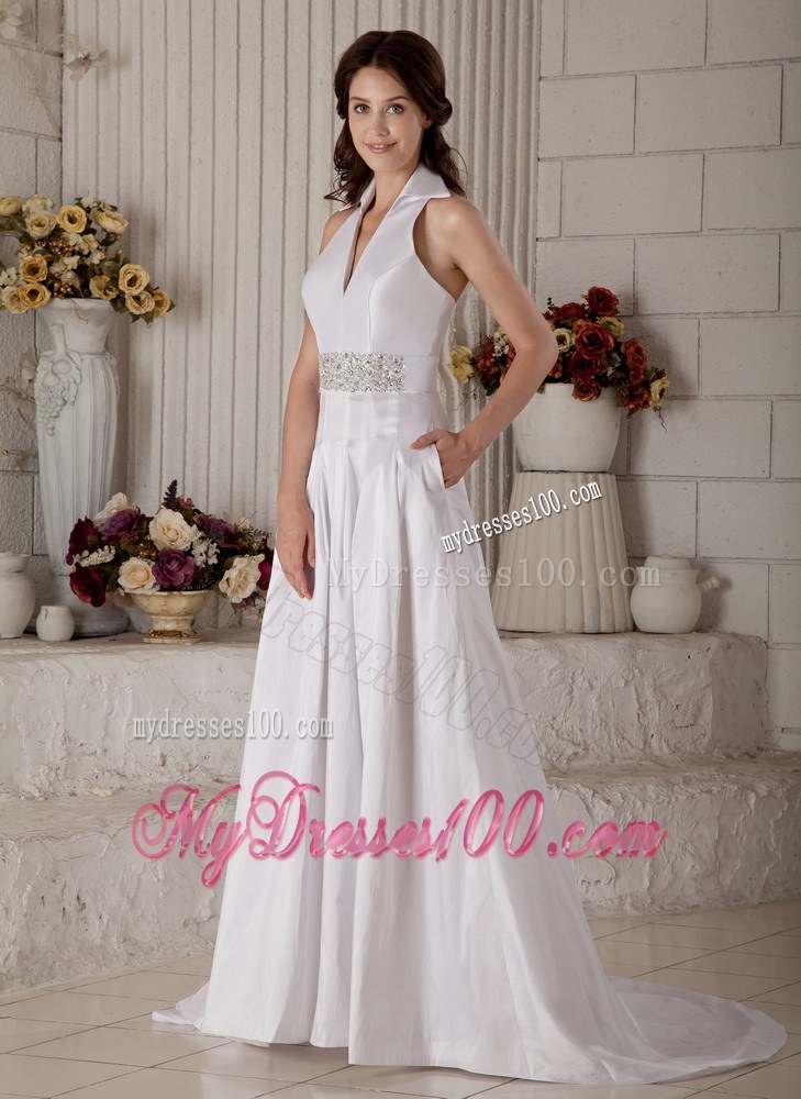 Gorgeous Princess V-neck Court Train Wedding Dresses with Beading