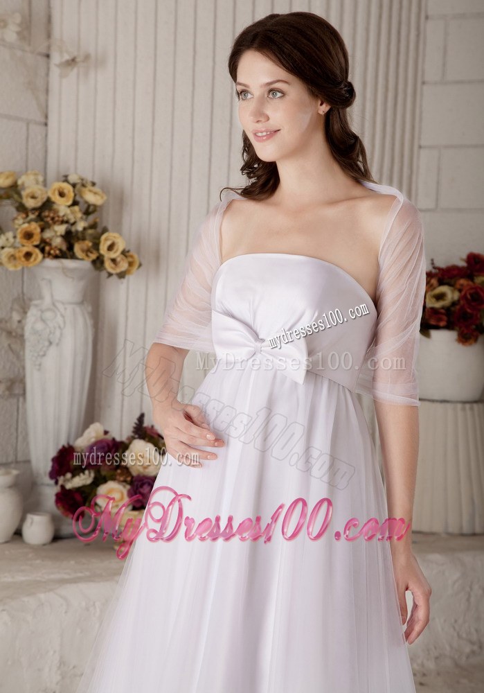 Gorgeous Strapless Brush Train Elegant Wedding Dress with Bow