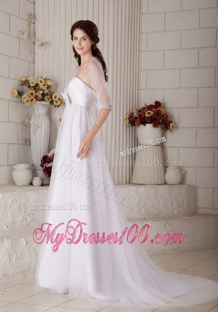 Gorgeous Strapless Brush Train Elegant Wedding Dress with Bow