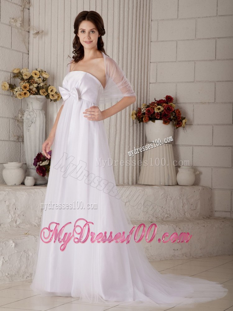 Gorgeous Strapless Brush Train Elegant Wedding Dress with Bow