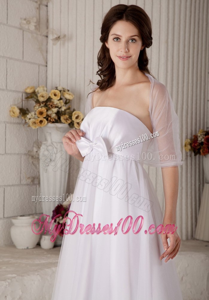 Gorgeous Strapless Brush Train Elegant Wedding Dress with Bow