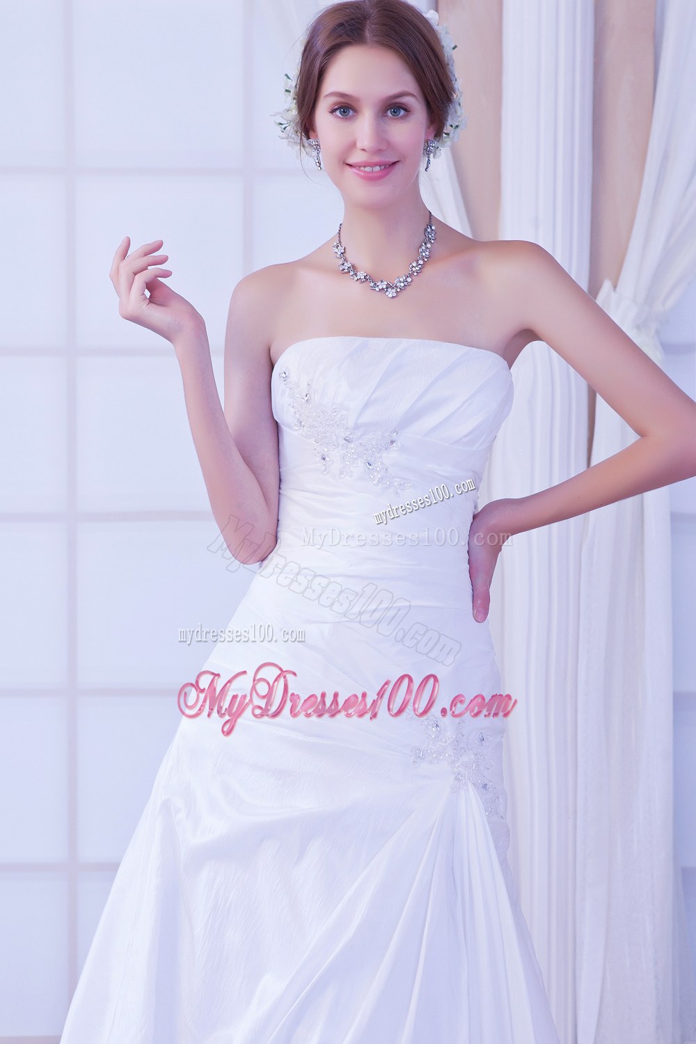 Gorgeous Strapless Chapel Train Wedding Dress with Beading