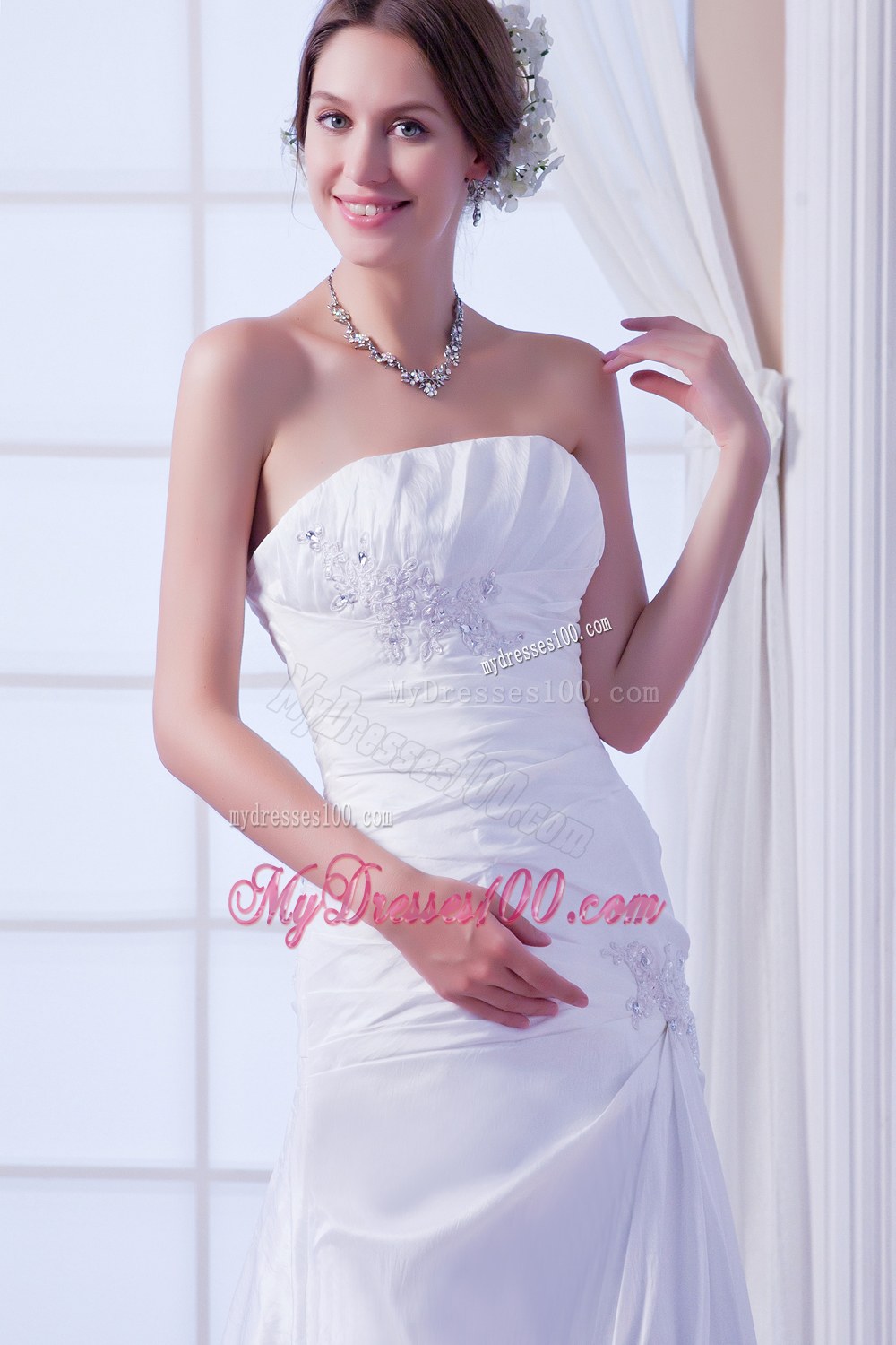 Gorgeous Strapless Chapel Train Wedding Dress with Beading