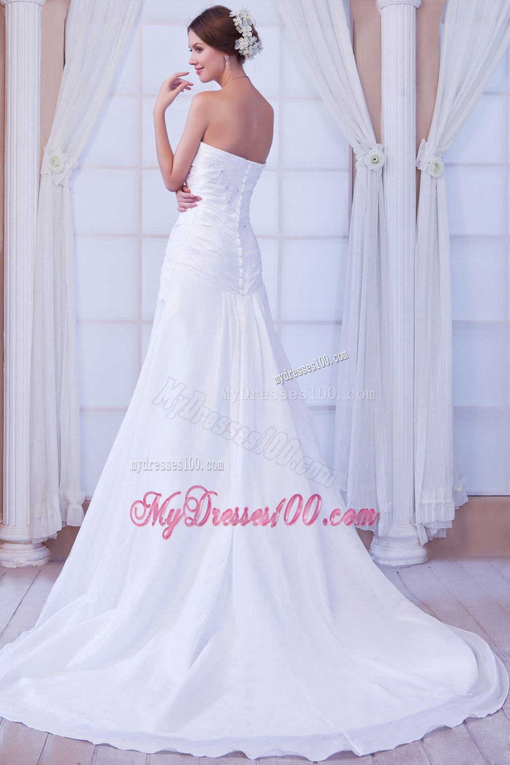 Gorgeous Strapless Chapel Train Wedding Dress with Beading