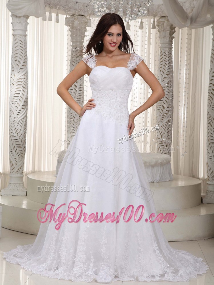 Gorgeous Straps Court Train Lace Ruched Wedding Dresses for 2013