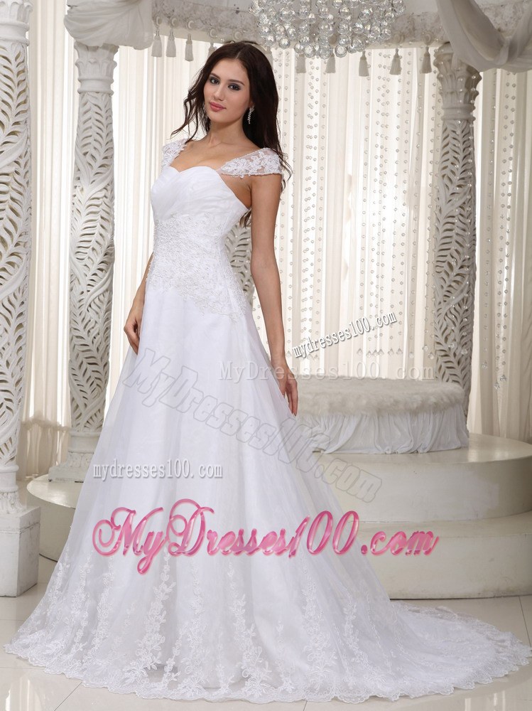 Gorgeous Straps Court Train Lace Ruched Wedding Dresses for 2013