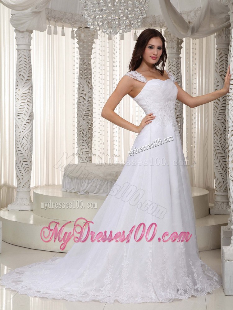 Gorgeous Straps Court Train Lace Ruched Wedding Dresses for 2013