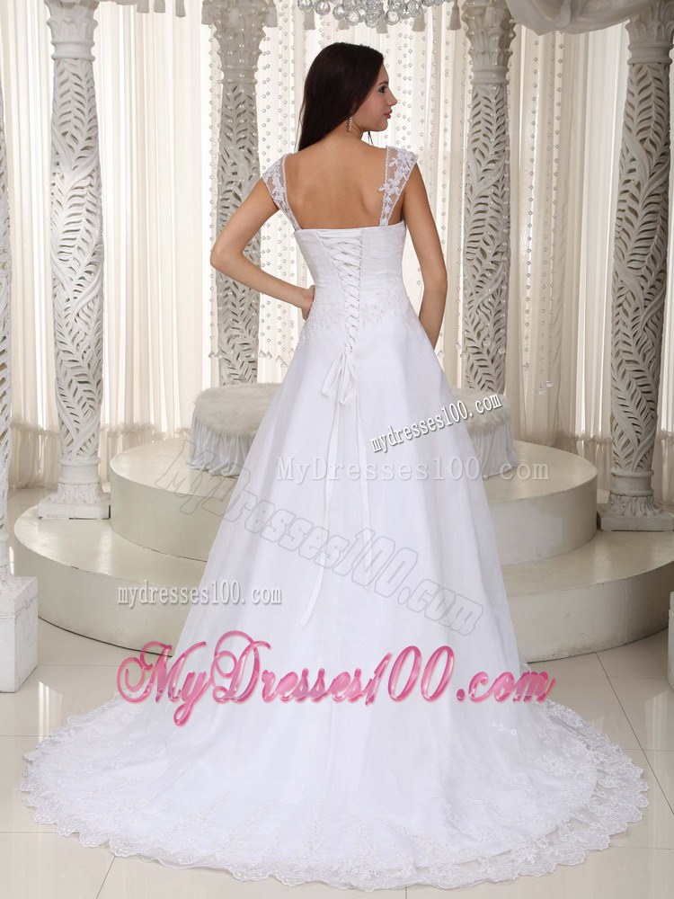 Gorgeous Straps Court Train Lace Ruched Wedding Dresses for 2013