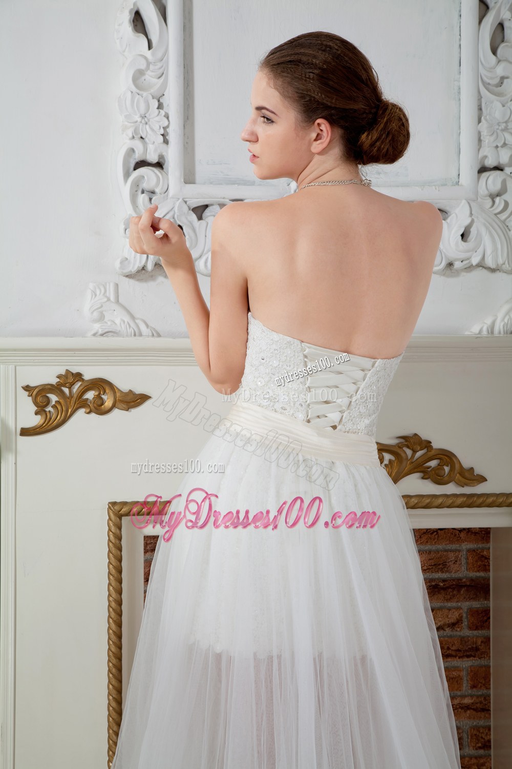 Empire Sweetheart Court Train Wedding Dress with Beading
