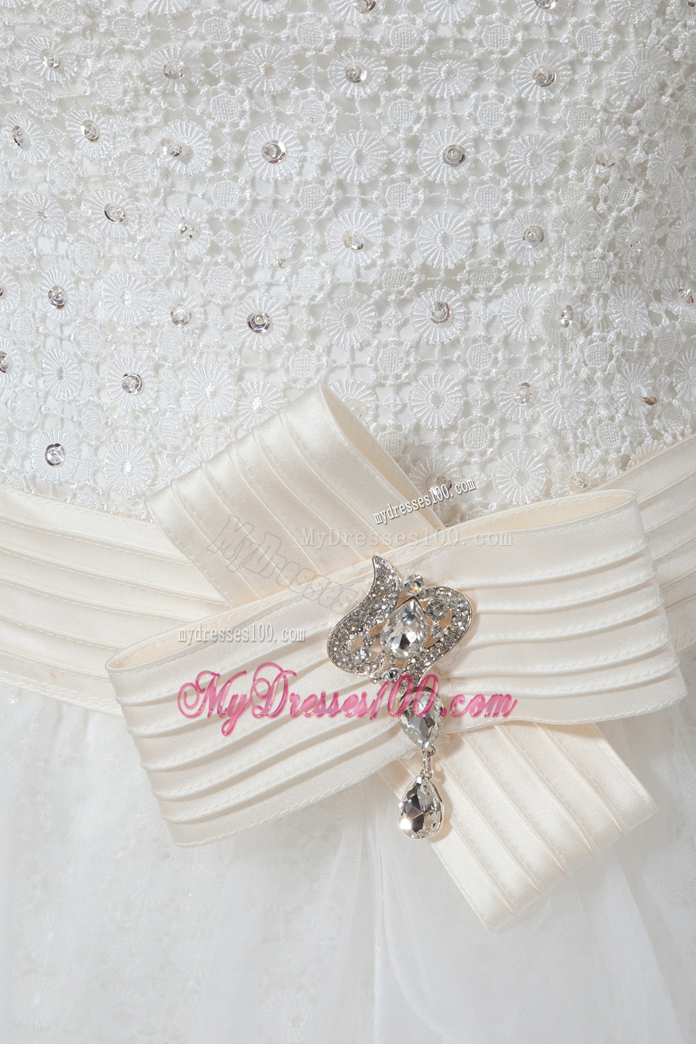 Empire Sweetheart Court Train Wedding Dress with Beading