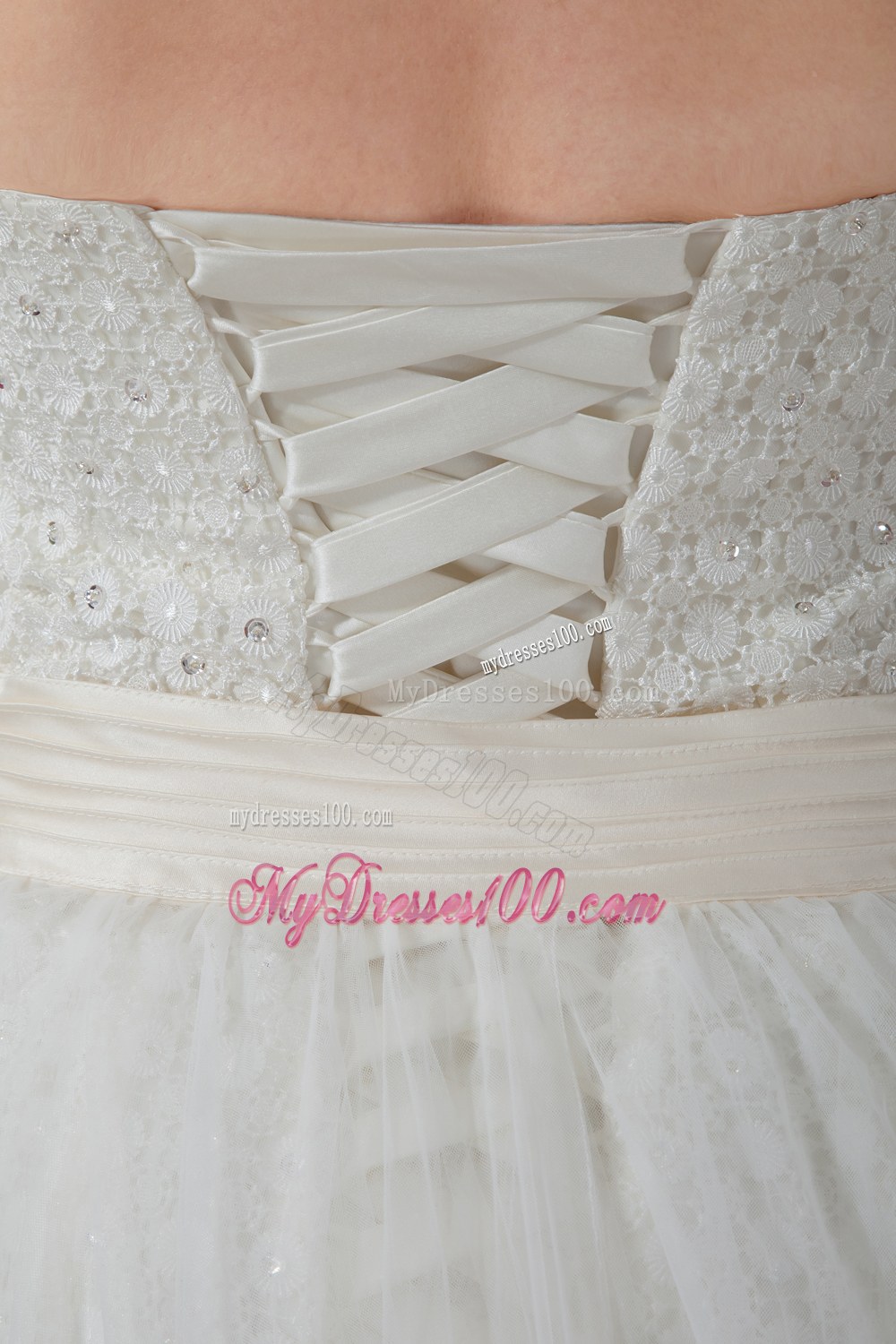 Empire Sweetheart Court Train Wedding Dress with Beading