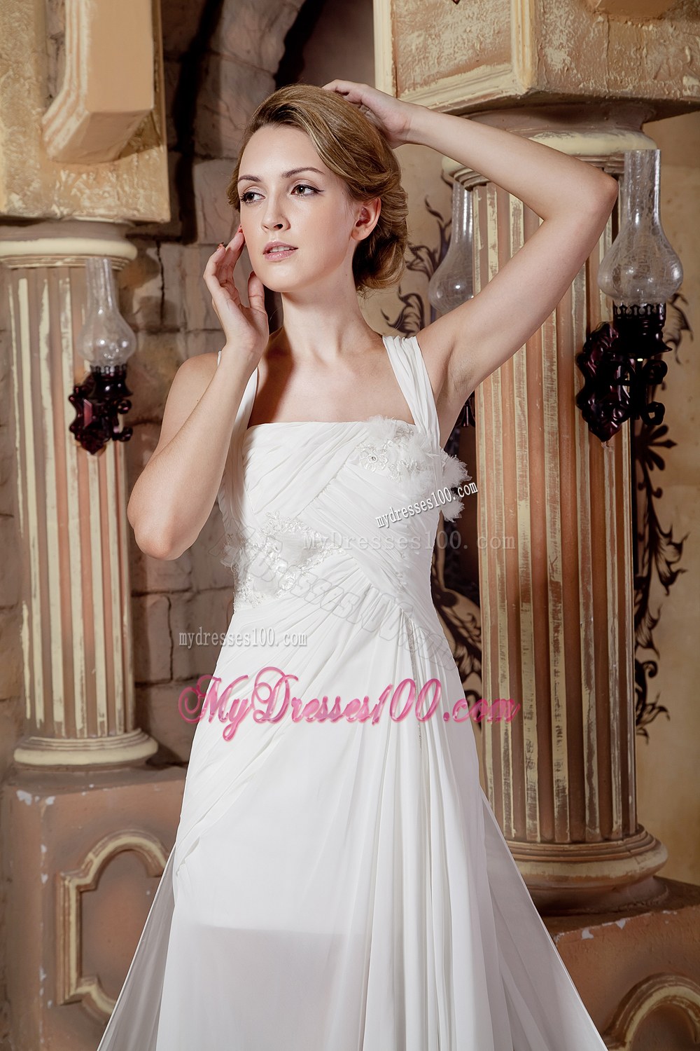 Graceful Empire Straps Watteau Train 2013 Beach Wedding Dress