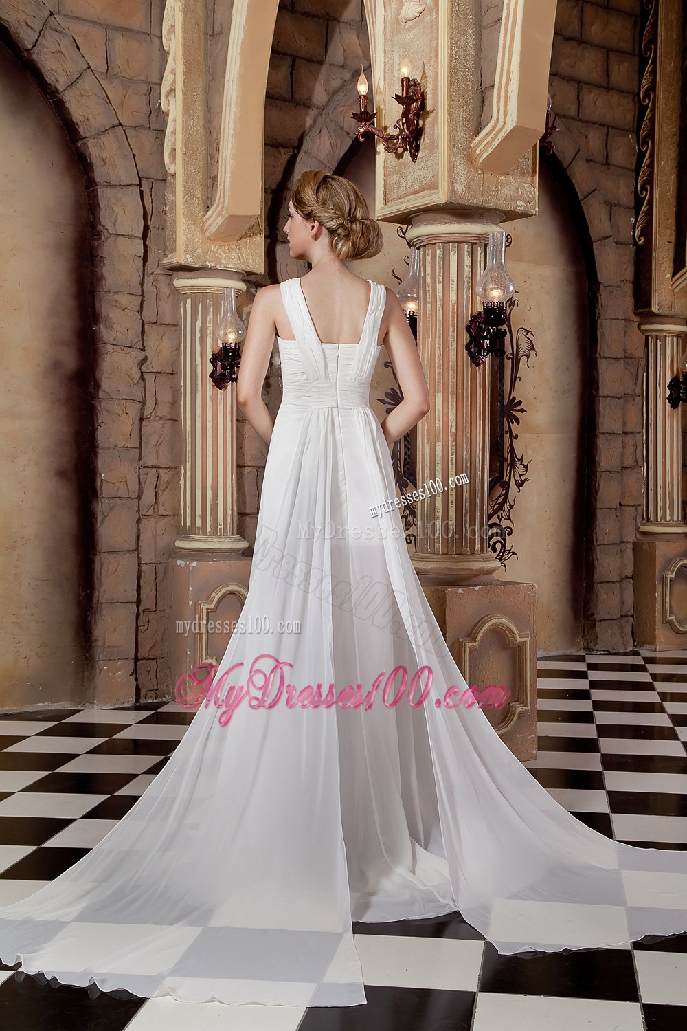 Graceful Empire Straps Watteau Train 2013 Beach Wedding Dress