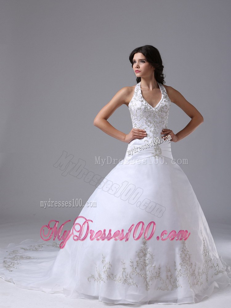 Halter Ball Gown Wedding Dress Embroidery for Custom Made