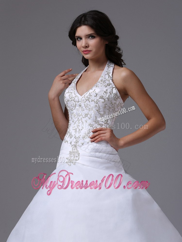 Halter Ball Gown Wedding Dress Embroidery for Custom Made