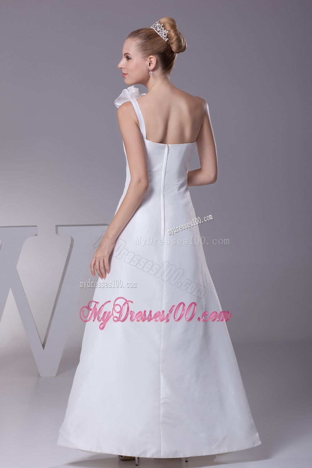 Hand Made Flower One Shoulder Column Long Wedding Dress