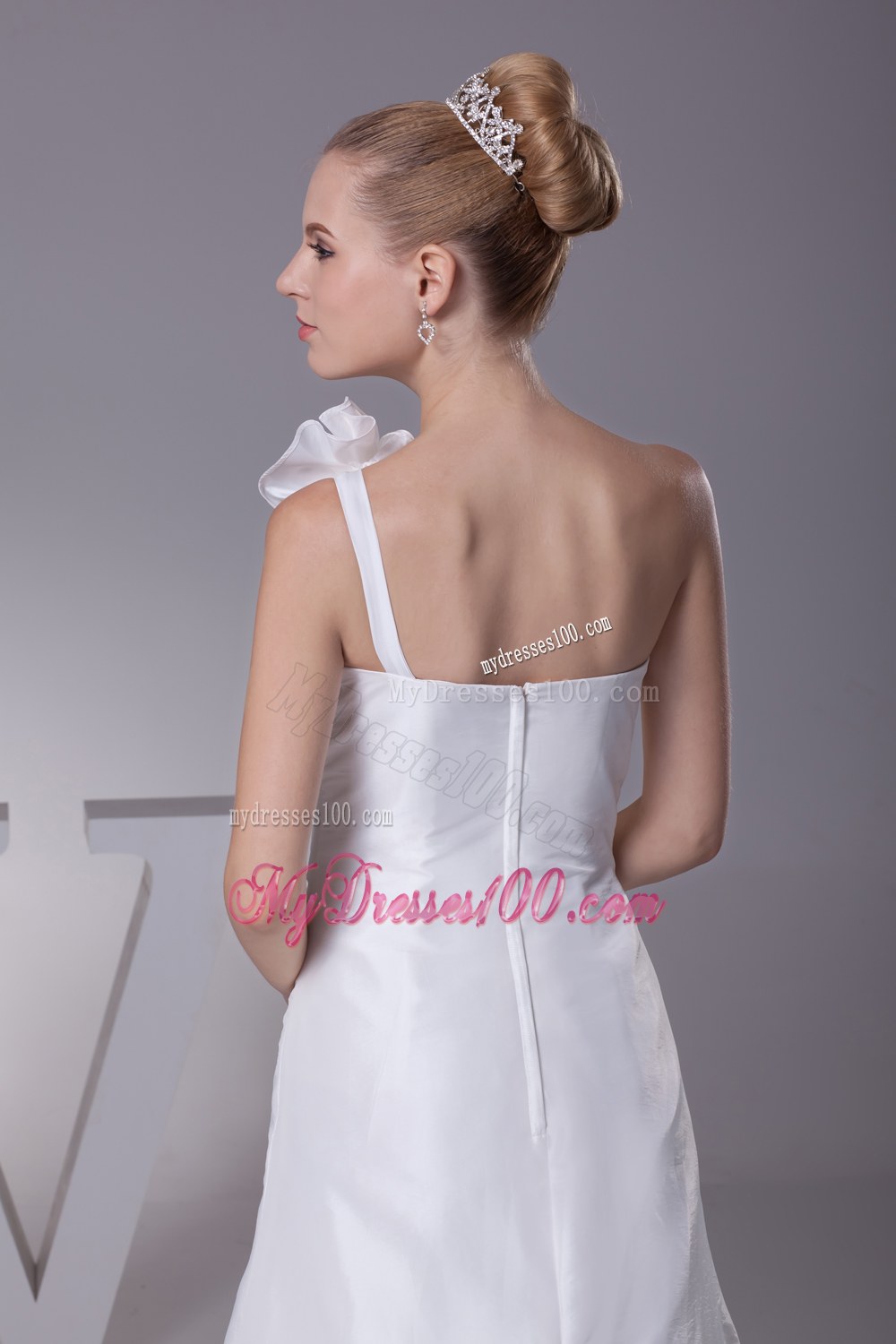 Hand Made Flower One Shoulder Column Long Wedding Dress