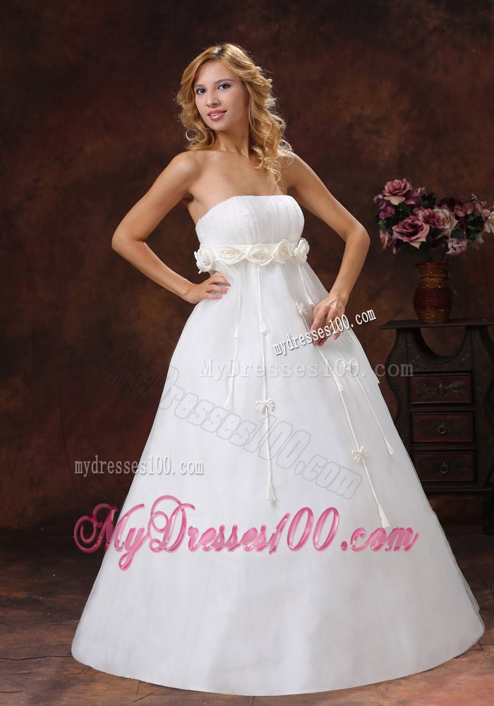 Hand Made Flowers Decorate Bust Strapless Wedding Dresses for Cheap