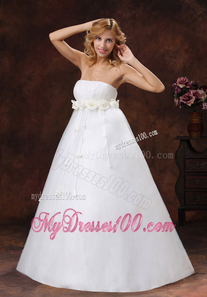 Hand Made Flowers Decorate Bust Strapless Wedding Dresses for Cheap