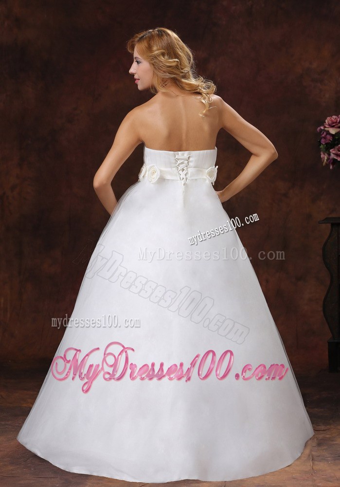 Hand Made Flowers Decorate Bust Strapless Wedding Dresses for Cheap