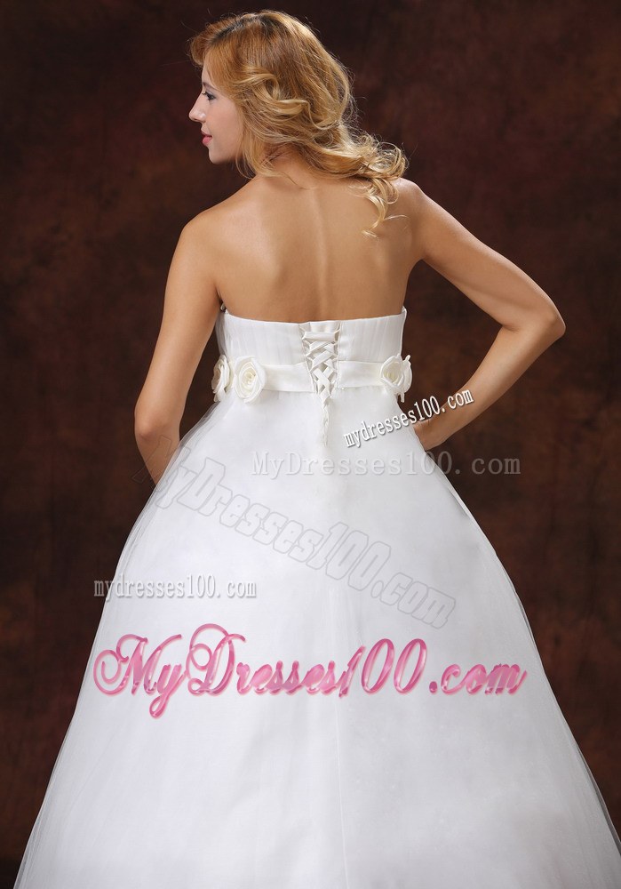 Hand Made Flowers Decorate Bust Strapless Wedding Dresses for Cheap