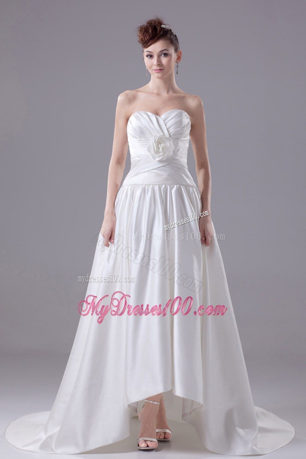 Hand Made Flowers Sweetheart Brush Train Wedding Dress