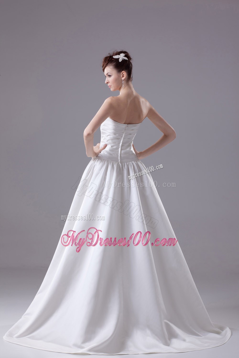 Hand Made Flowers Sweetheart Brush Train Wedding Dress