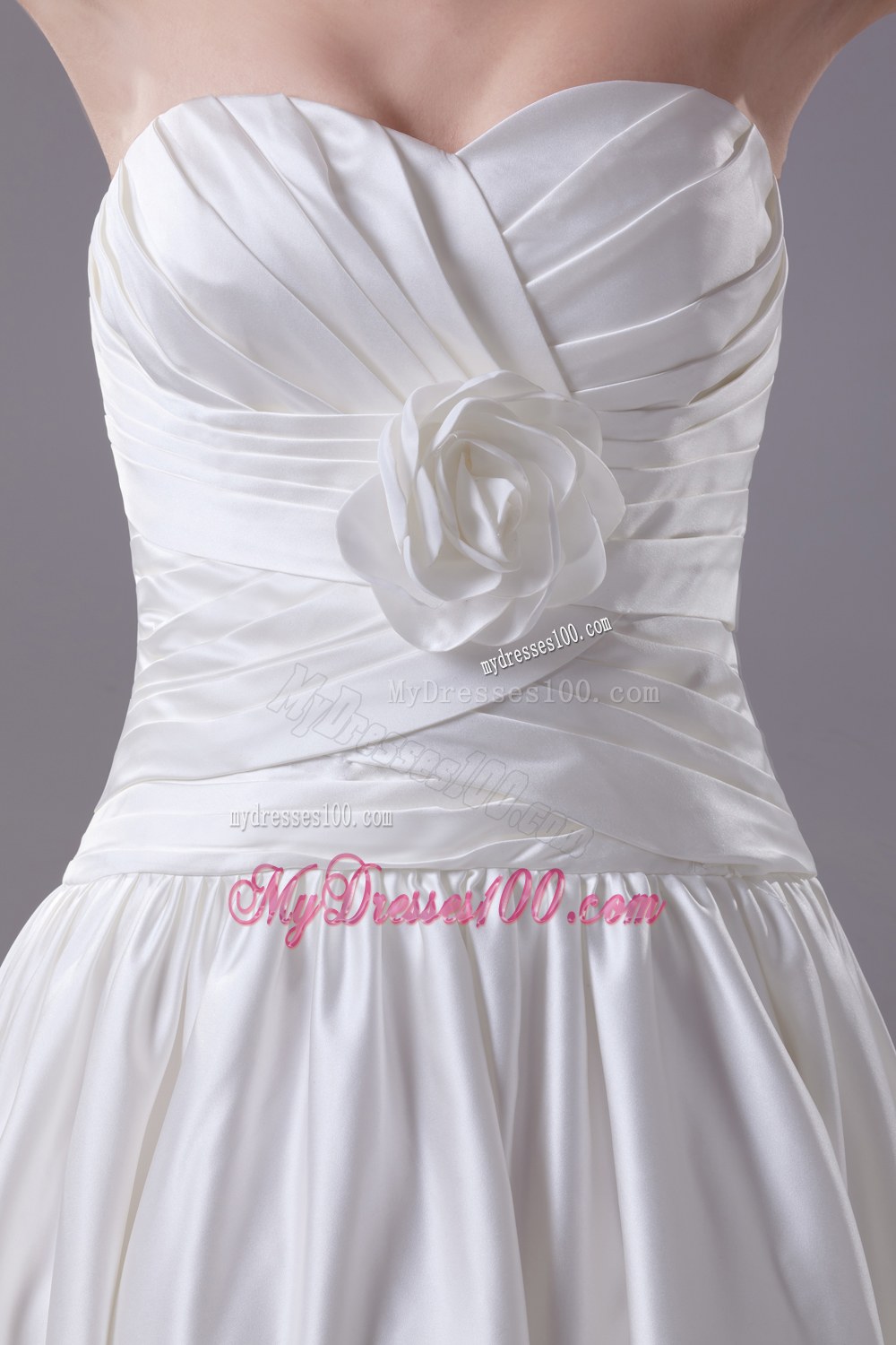 Hand Made Flowers Sweetheart Brush Train Wedding Dress