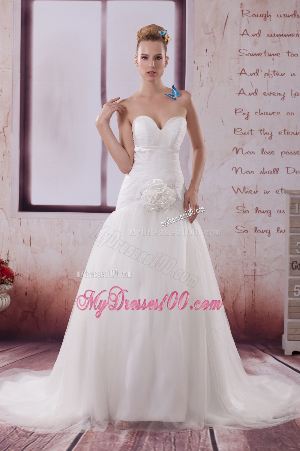 Hand Made Flower Court Train 2013 Sweetheart Wedding Dresses
